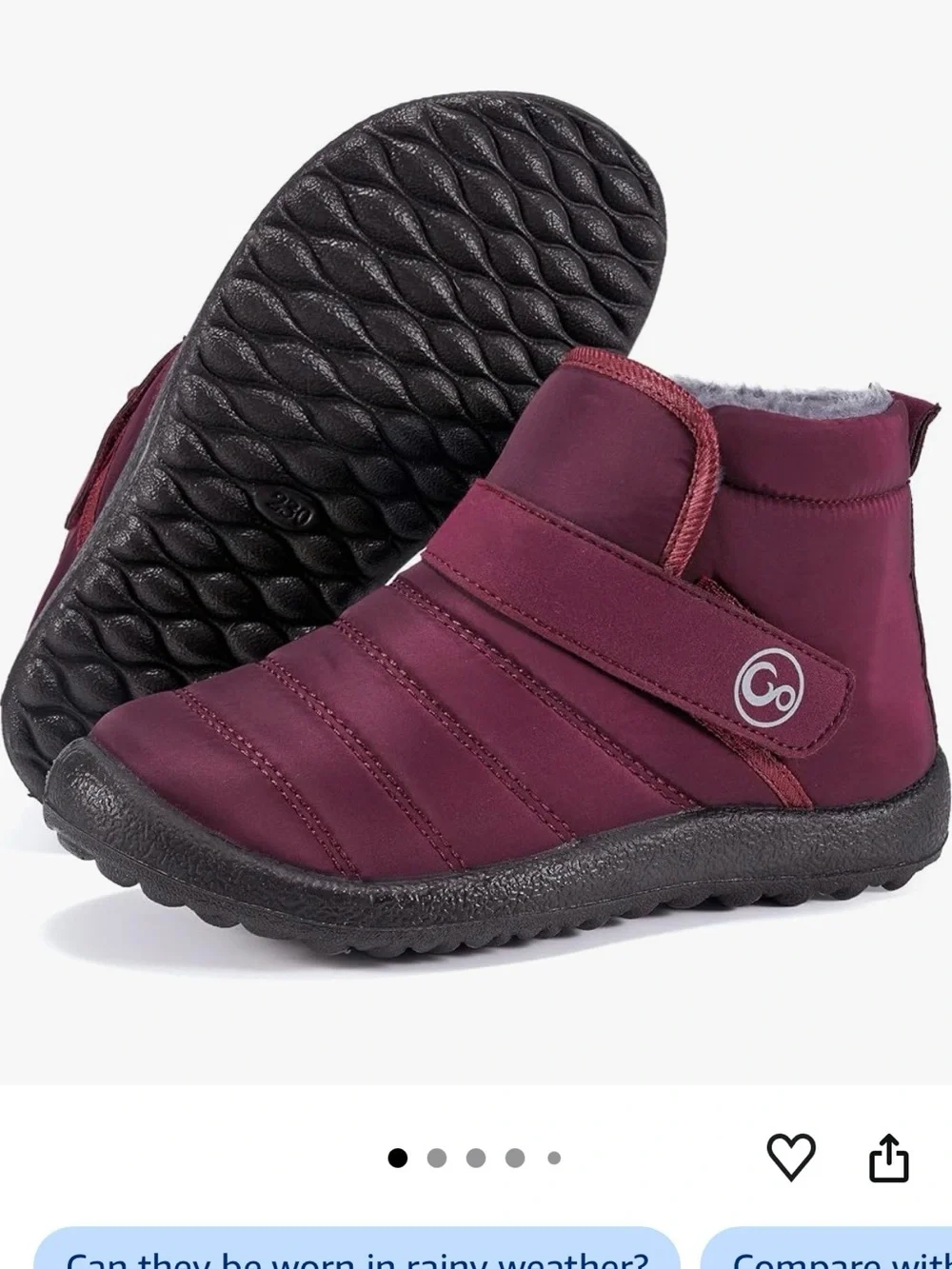 Kids Burgundy Winter Booties - Cozy Lined Slip-On